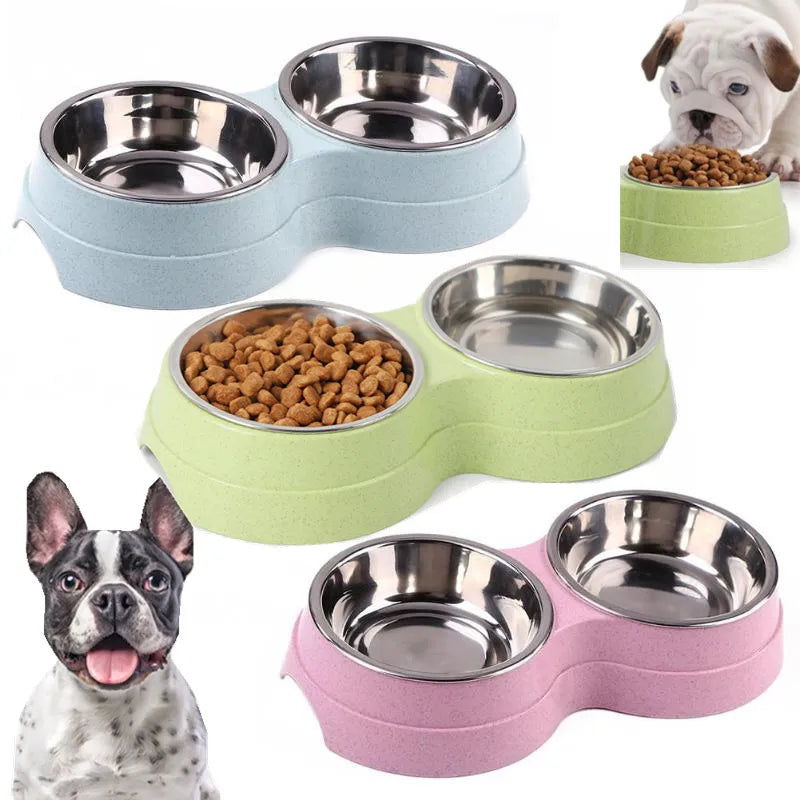 Double pet food water bowls