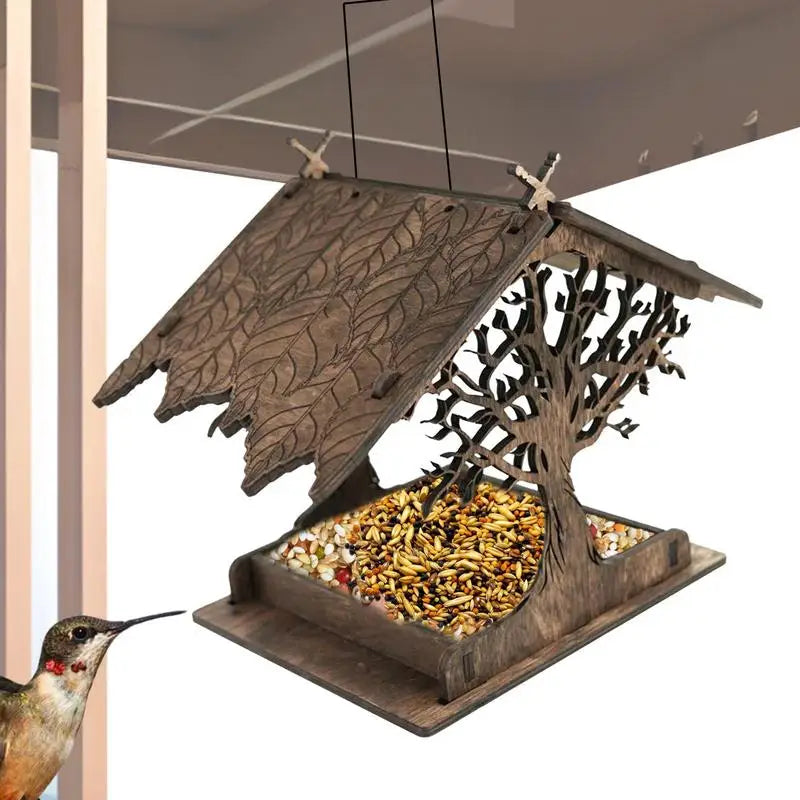 Wooden bird feeder for outdoor birds