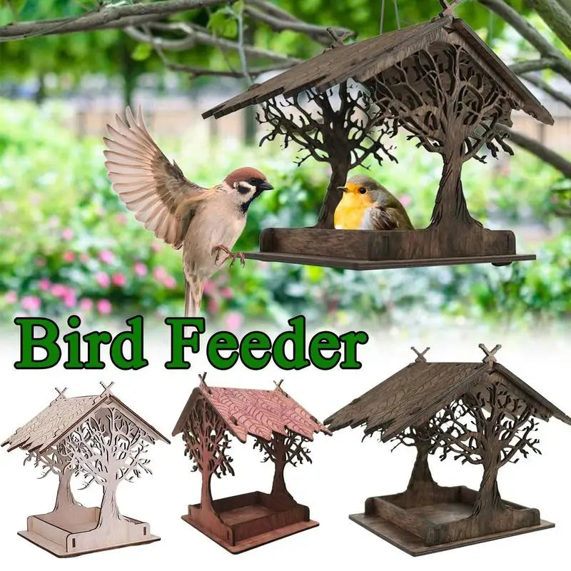 Wooden bird feeder for outdoor birds