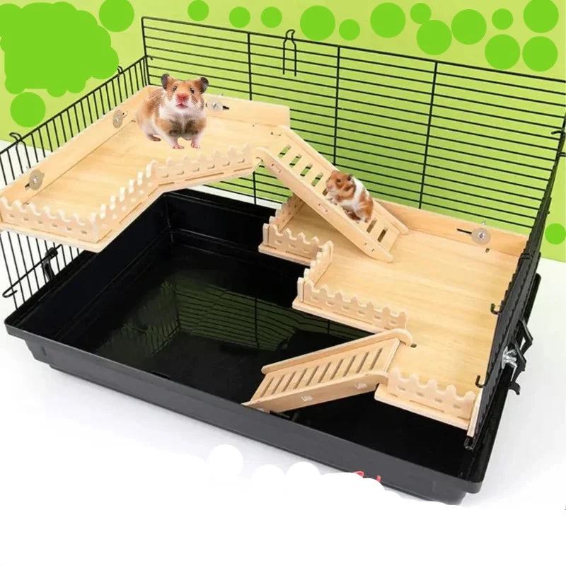 Hamster Double Layer Wooden Climbing Platform with Ladder